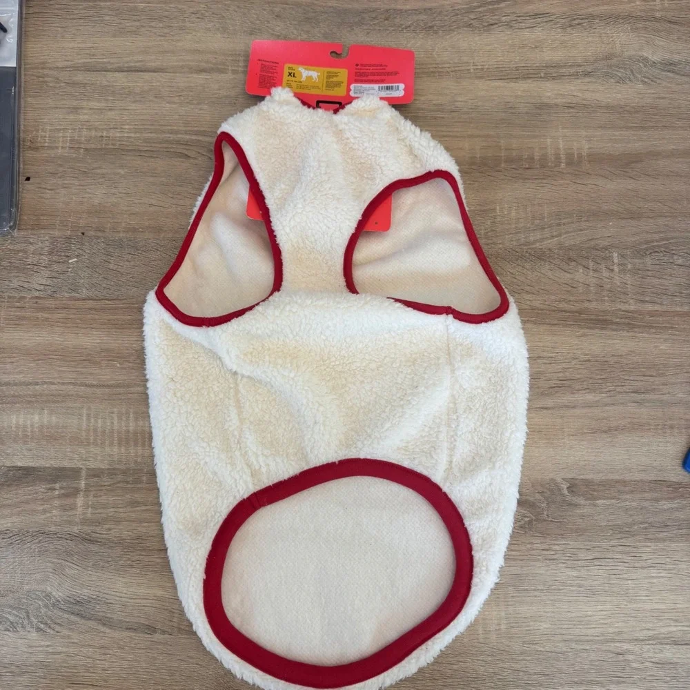 Boots & Barkley Pet Vest XL Cream Sherpa Fleece Red Trim Quarter Zip Dog Jacket‎